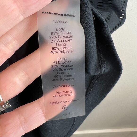 T by Alexander Wang Mesh Overlay Black Bodycon Dress XS LBD Edgy - Picture 8 of 11